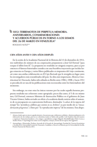 1812: Terremotos de Perpetua Memoria Aniversarios, Conmemoraciones y Acuerdos Públicos en Torno a los Sismos del 26 de marzo en venezuela.